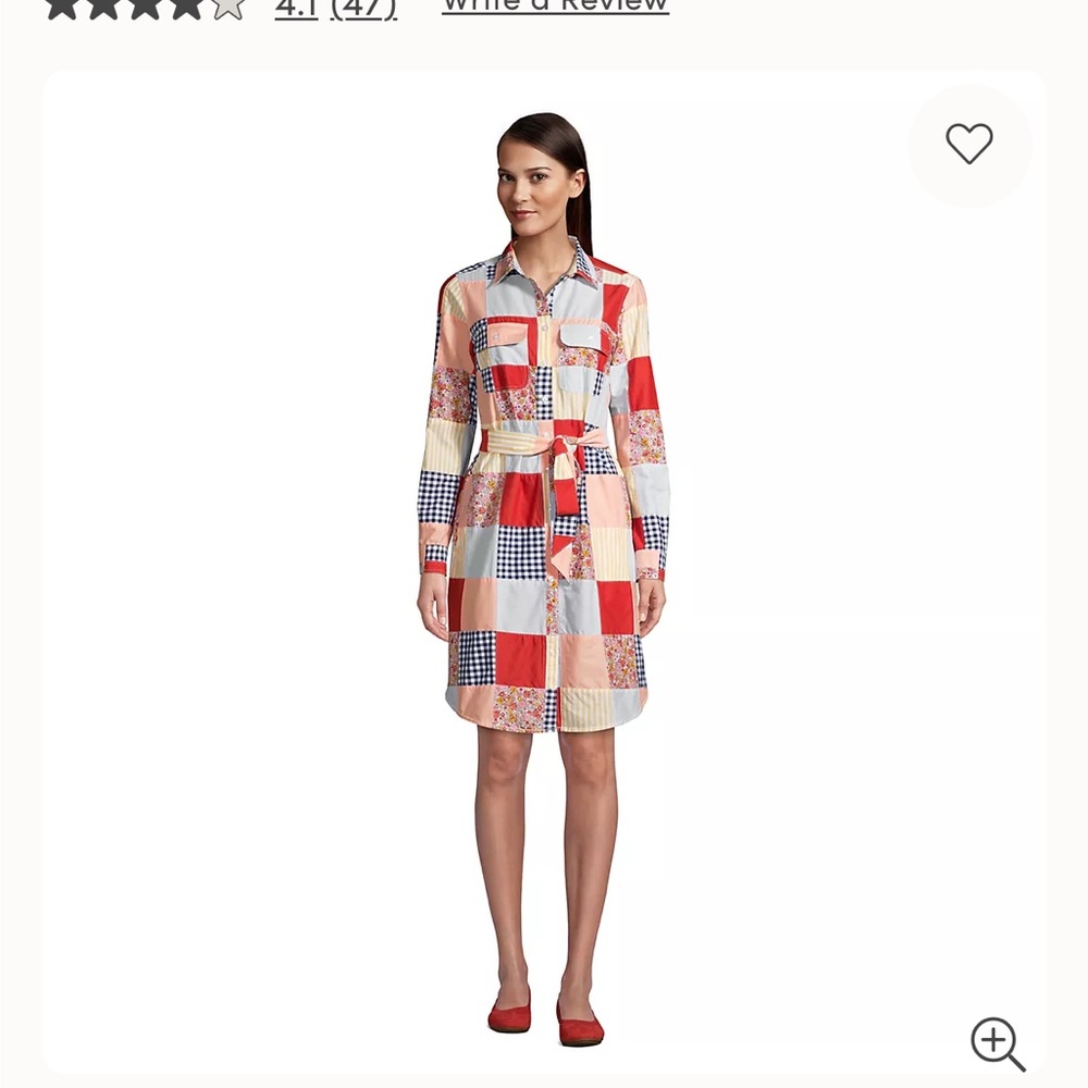 Patchwork Shirt Dress Lands End XS 2 4 Madras Preppy Poplin Long Sleeve Belted